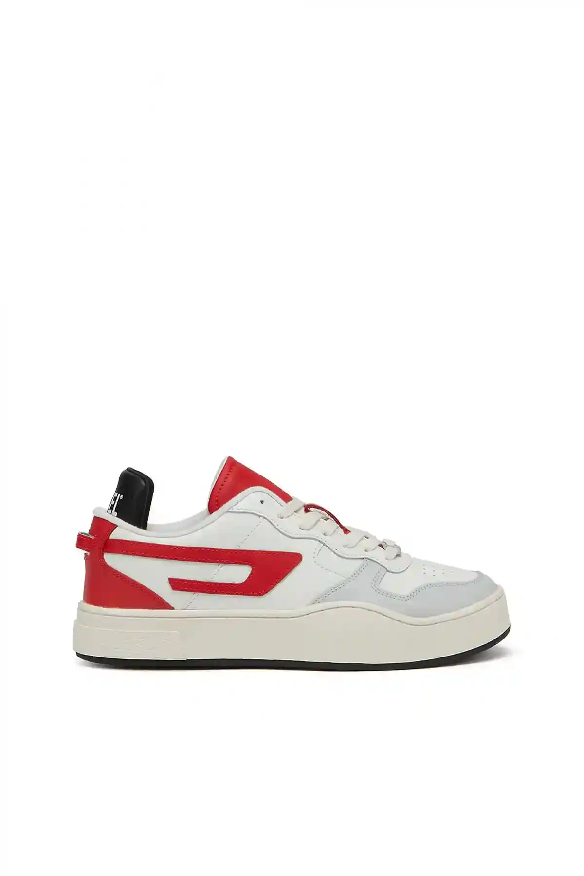 White and Red Leather low-top sneakers with D logo