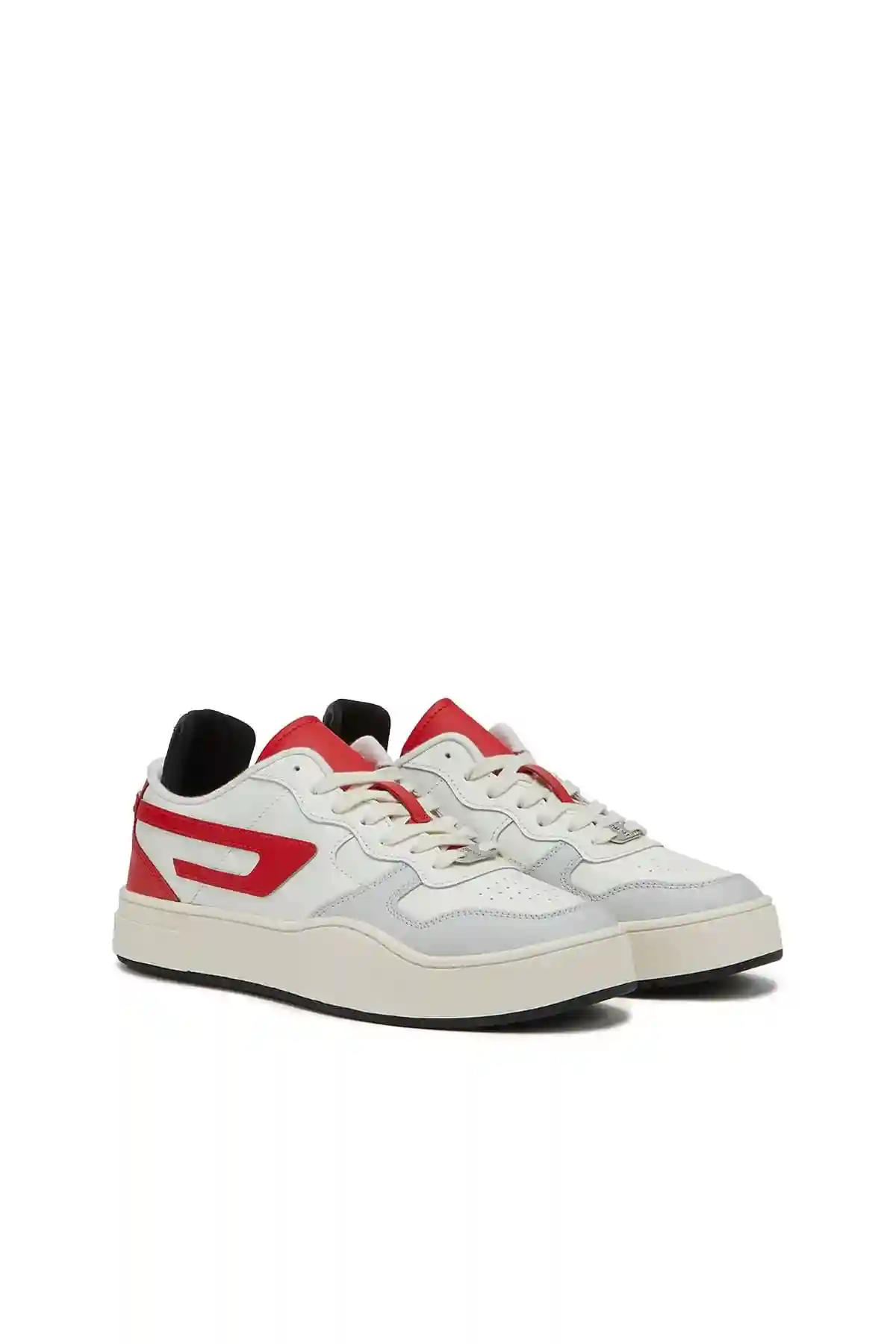 White and Red Leather low-top sneakers with D logo