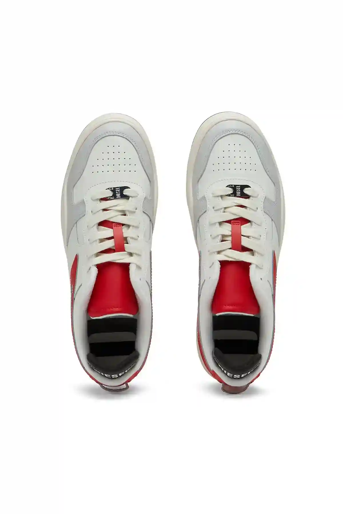 White and Red Leather low-top sneakers with D logo