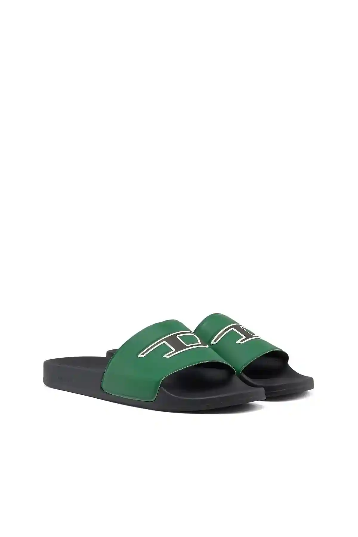 Green Sa-Mayemi D-Pool slides with embedded D logo