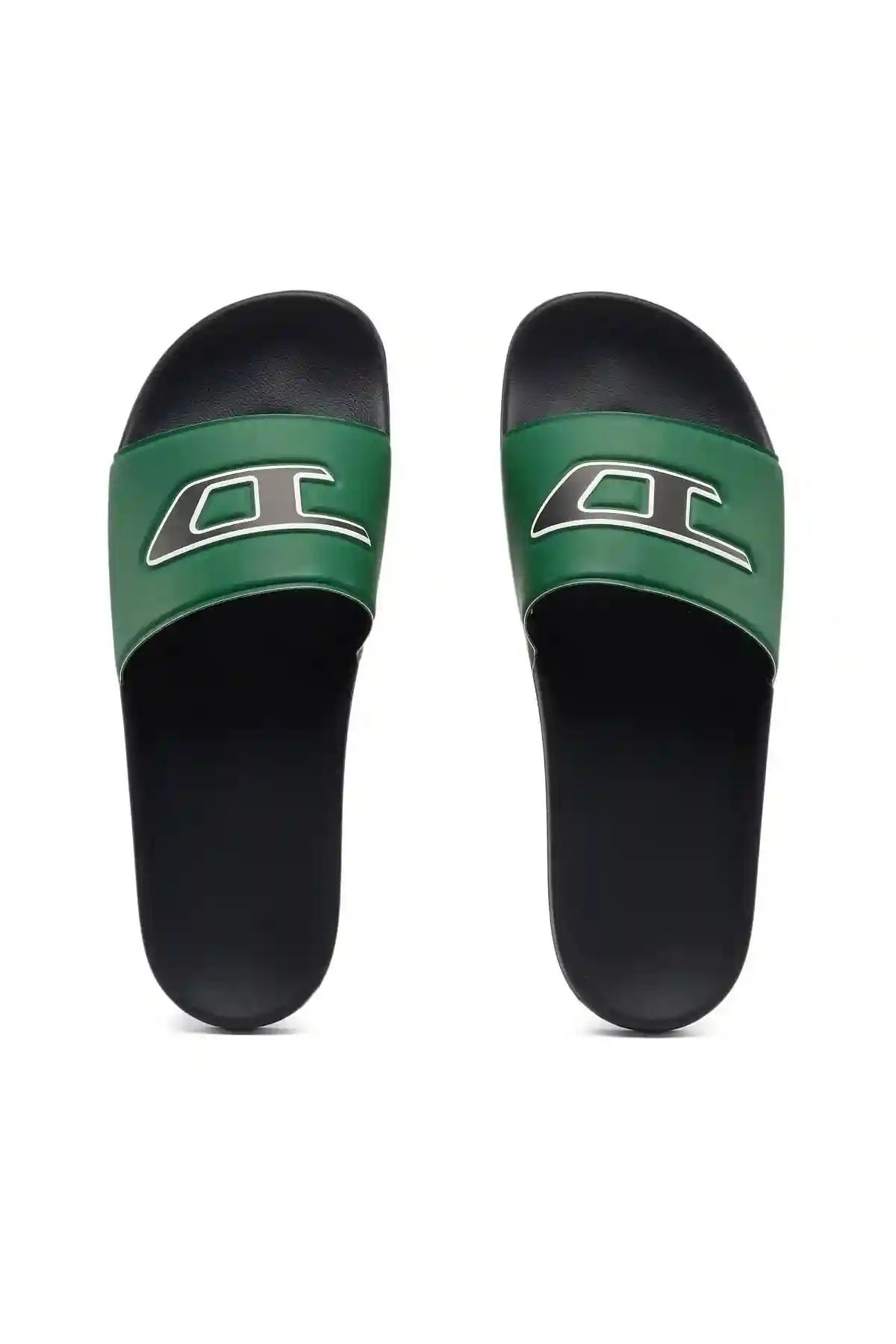 Green Sa-Mayemi D-Pool slides with embedded D logo