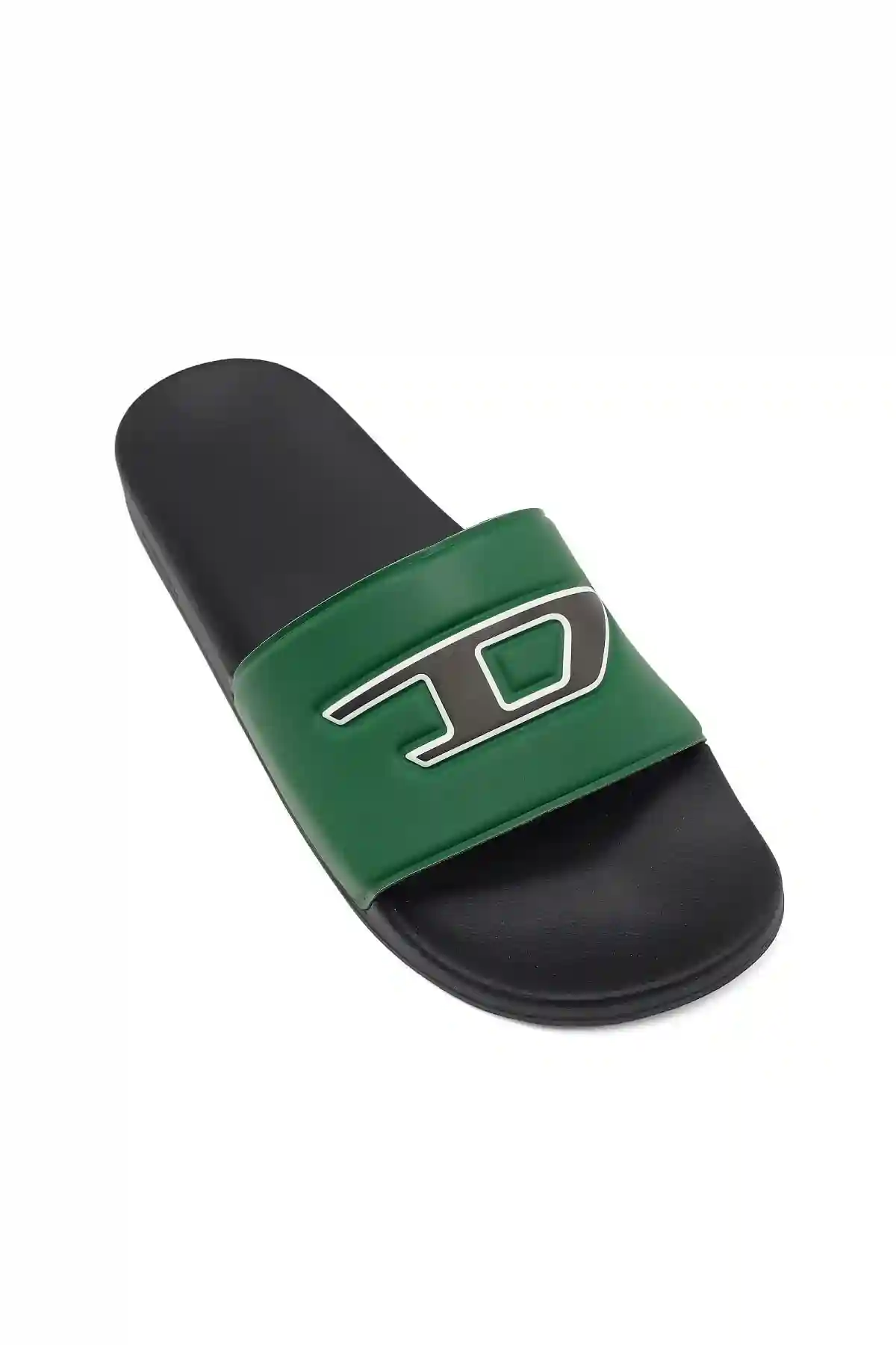 Green Sa-Mayemi D-Pool slides with embedded D logo