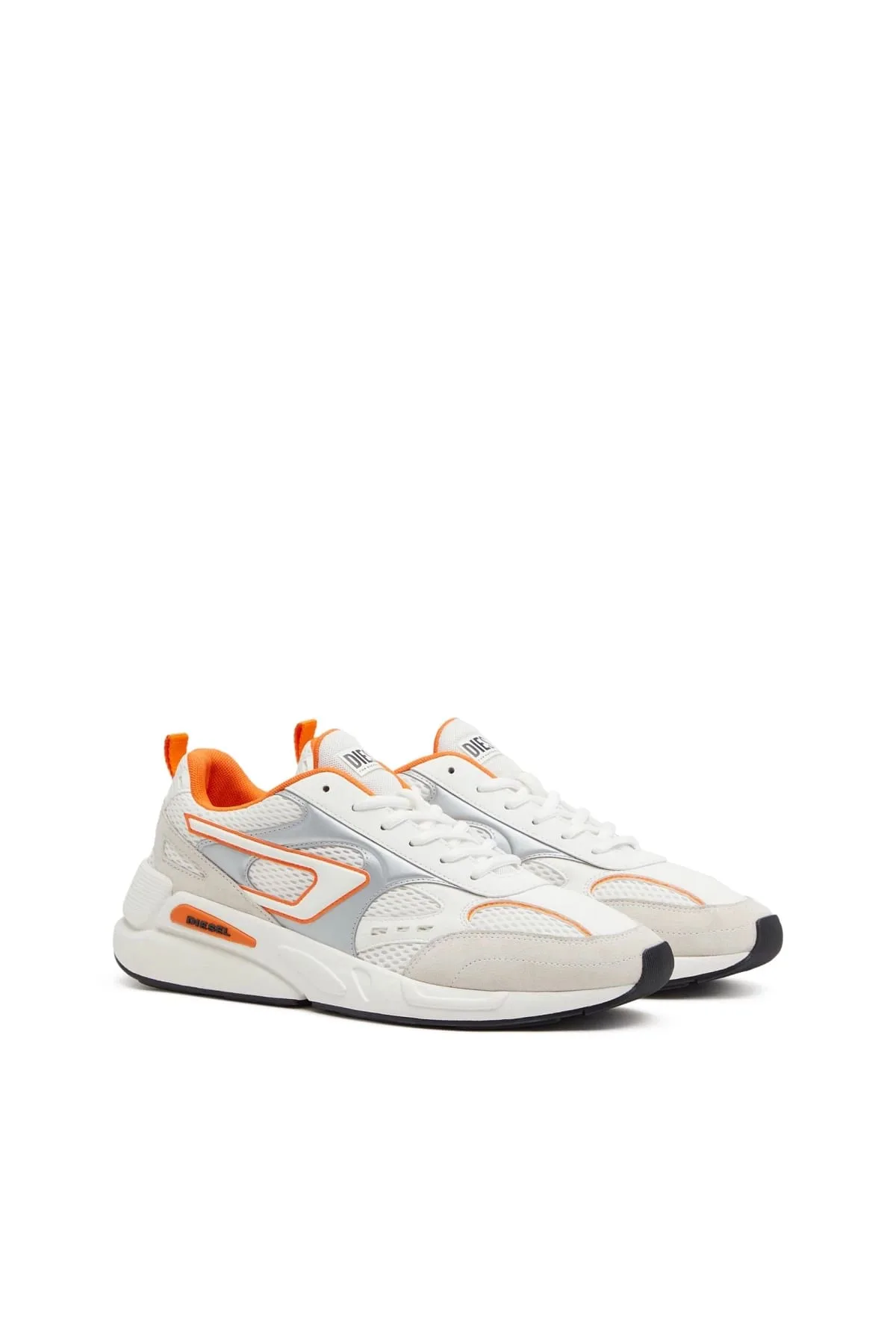 White and Orange S-Serendipity-Sneakers in mesh and suede