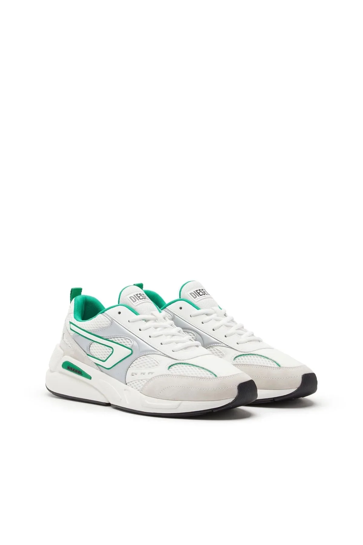 White and Green S-Serendipity-Sneakers in mesh and suede