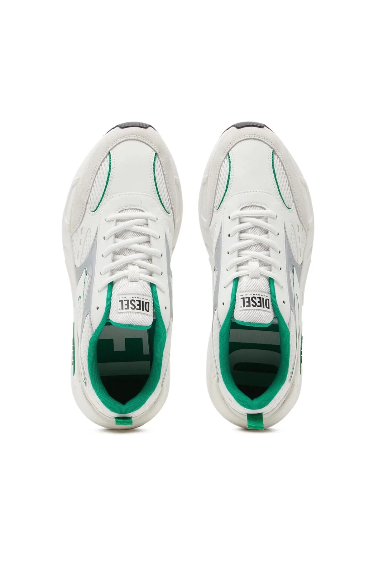 White and Green S-Serendipity-Sneakers in mesh and suede