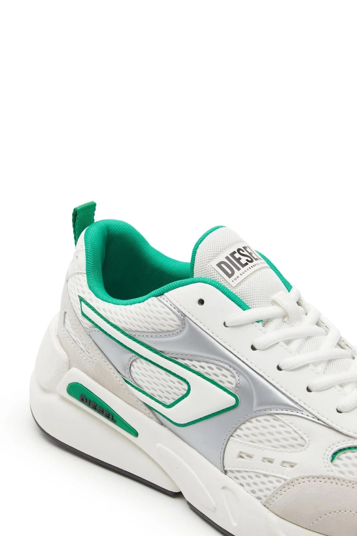 White and Green S-Serendipity-Sneakers in mesh and suede