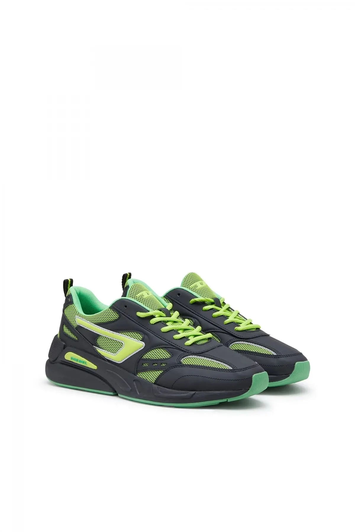 Black and Green S-Serendipity Sport-Mesh sneakers with reflective D patch