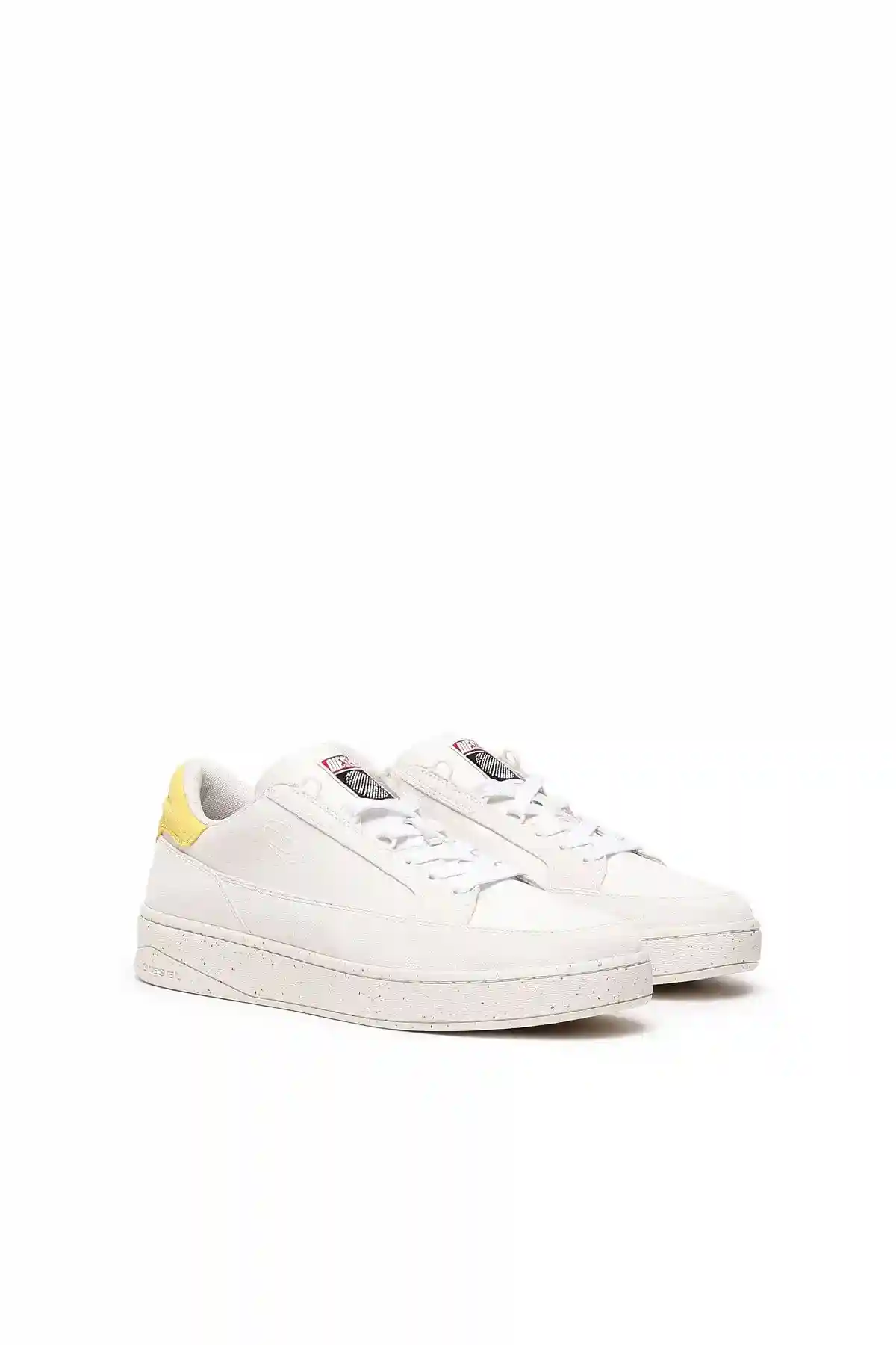 White and Yellow Sneakers with suede heel tab