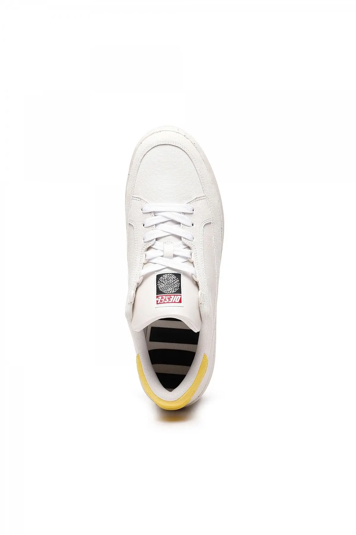 White and Yellow Sneakers with suede heel tab