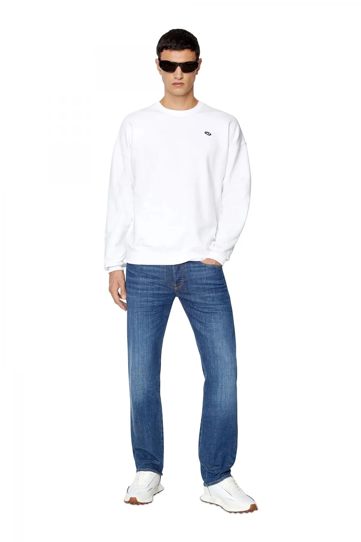 White S-Racer Lc-Sneakers in leather nylon and denim