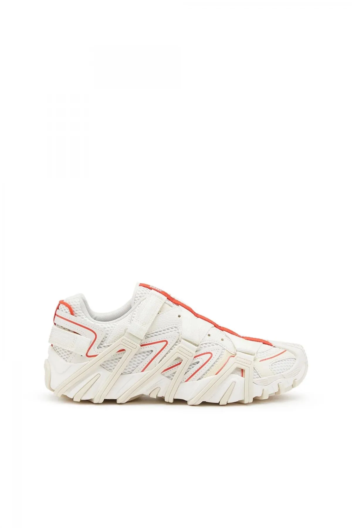 White and Orange S-Prototype-CR-Caged sneakers in mesh and leather