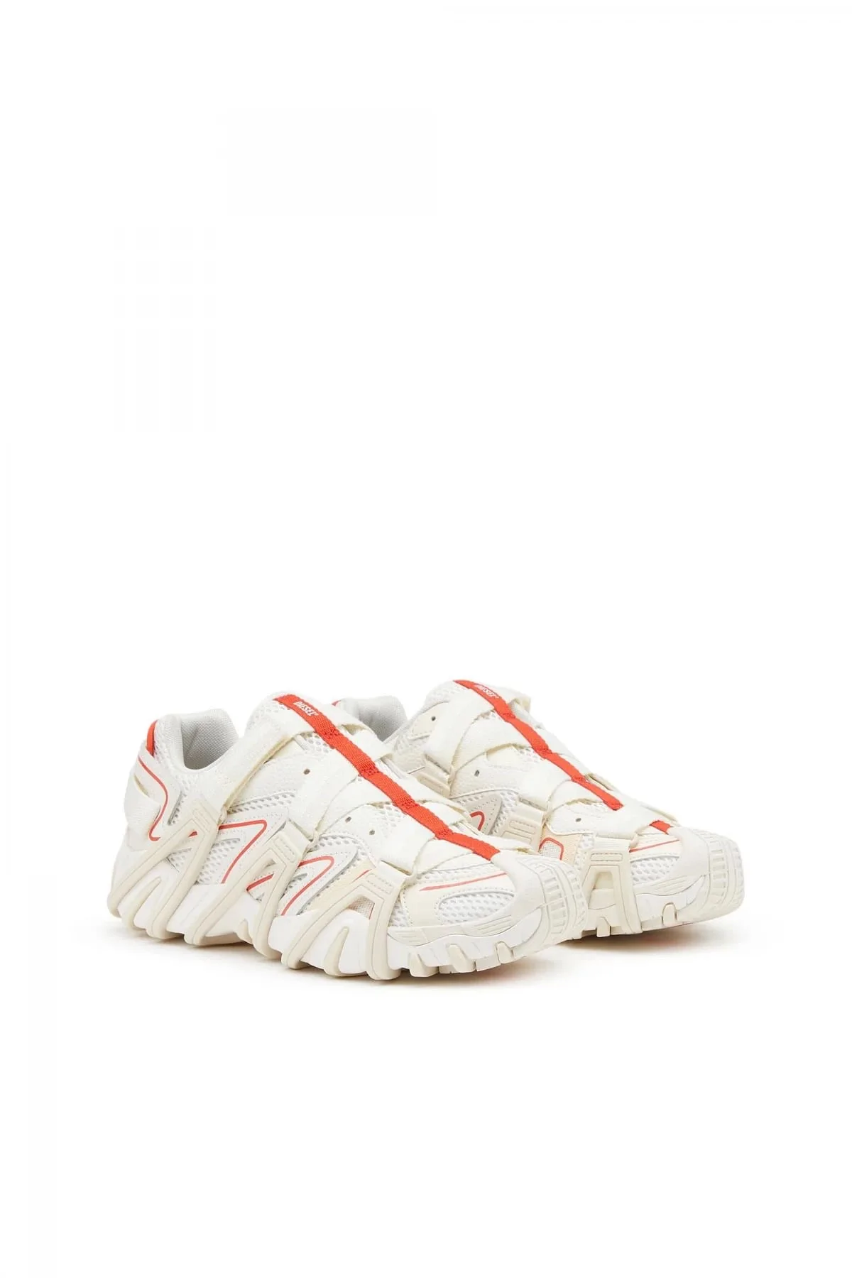 White and Orange S-Prototype-CR-Caged sneakers in mesh and leather