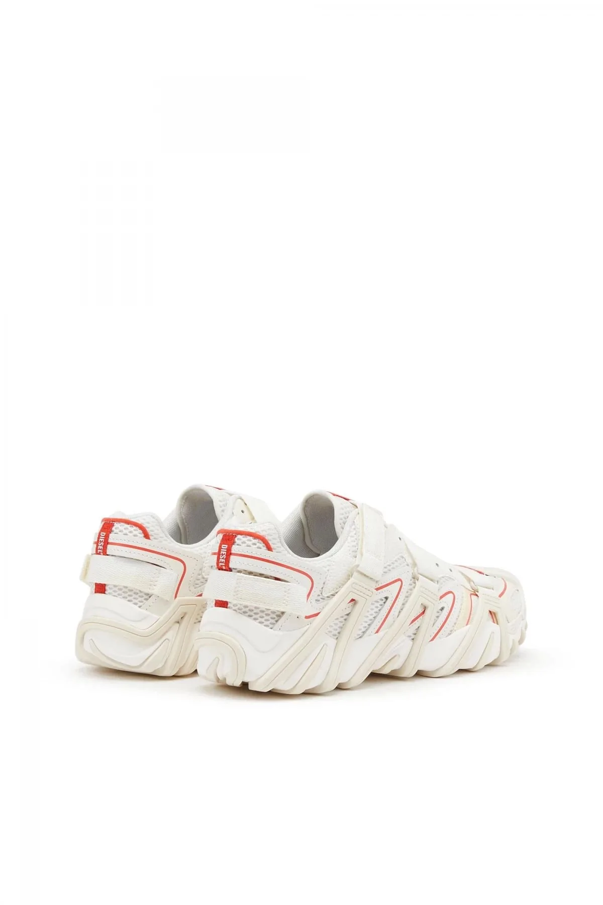 White and Orange S-Prototype-CR-Caged sneakers in mesh and leather