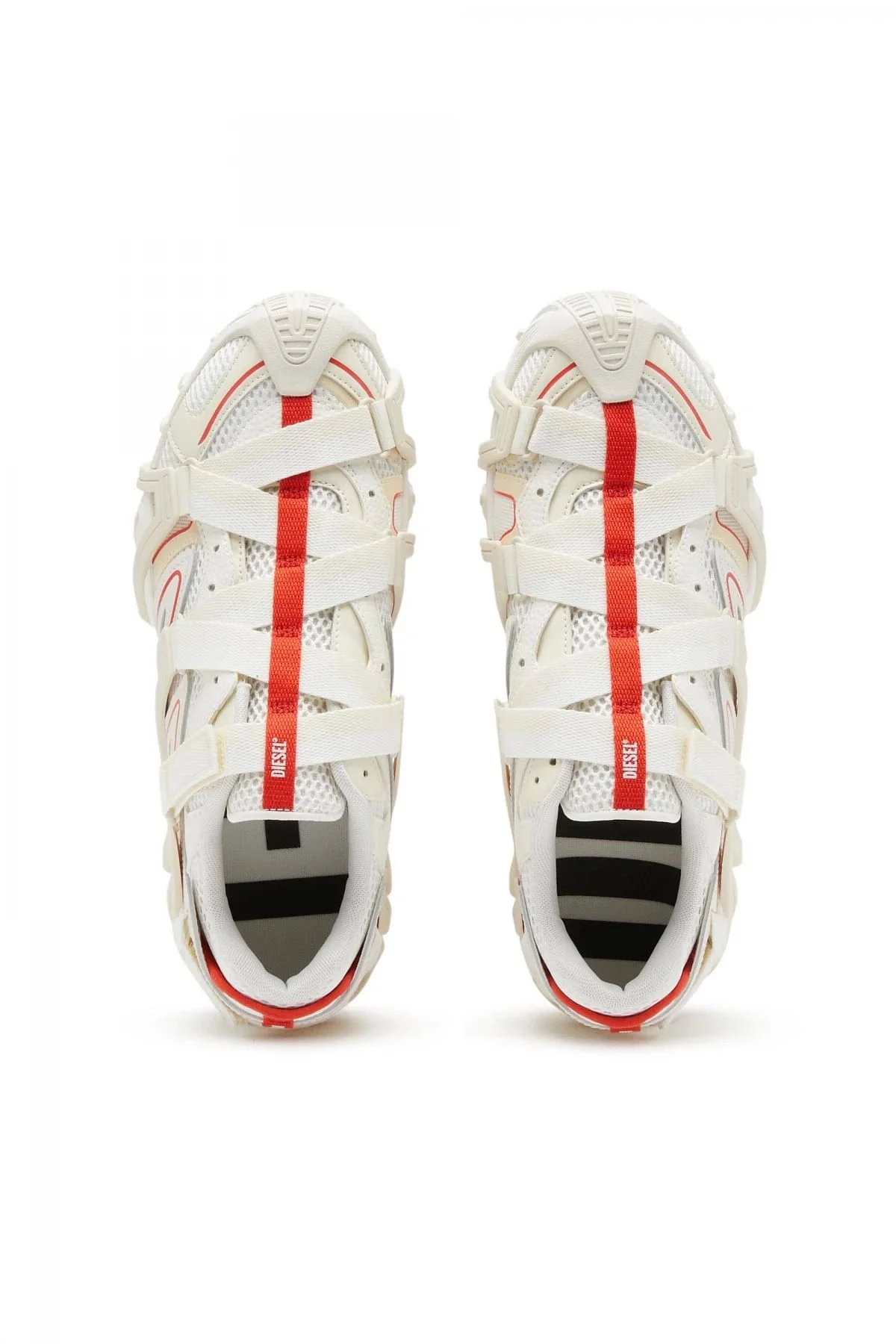 White and Orange S-Prototype-CR-Caged sneakers in mesh and leather