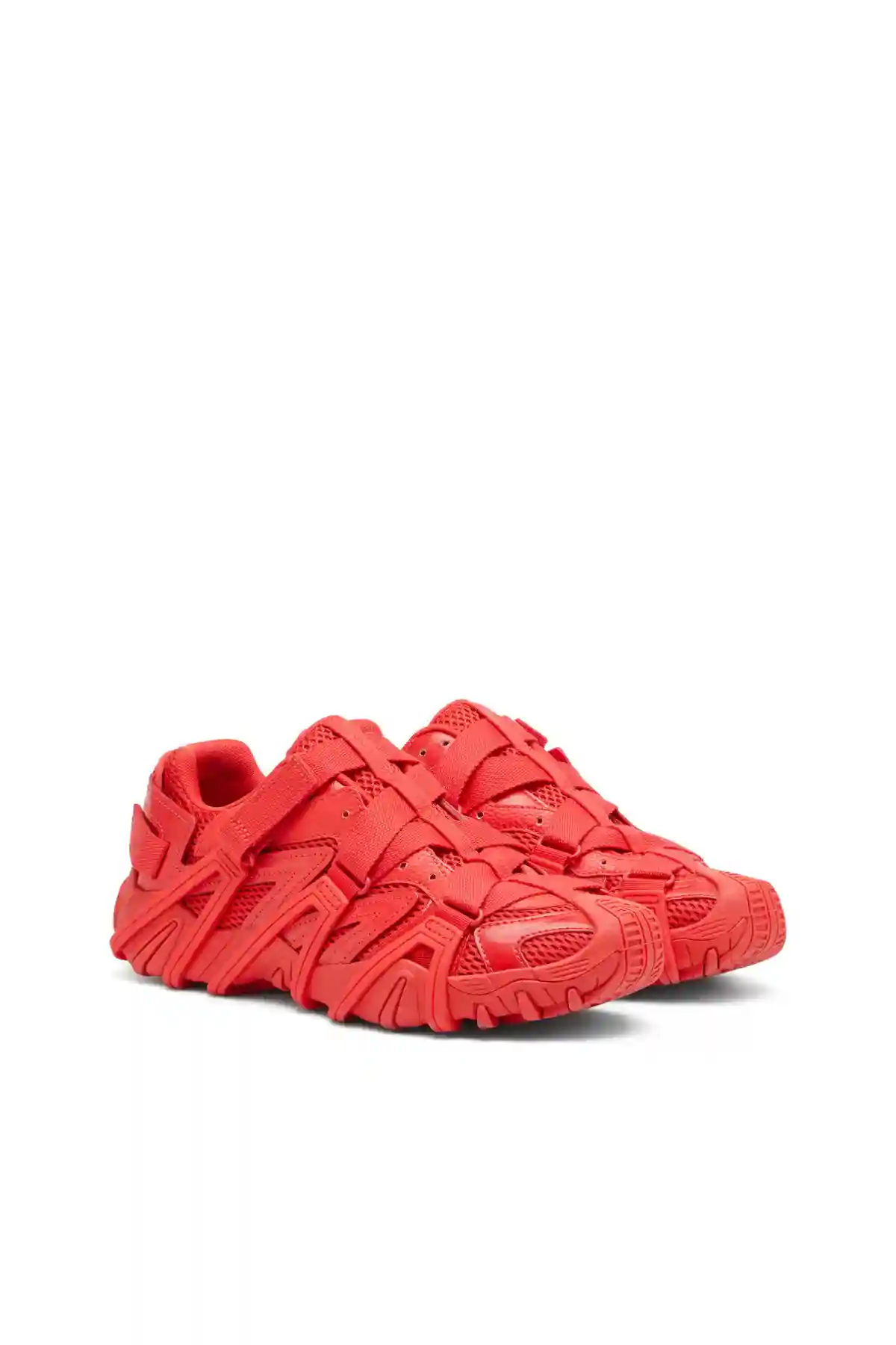 Red S-Prototype-CR-Caged sneakers in mesh and leather