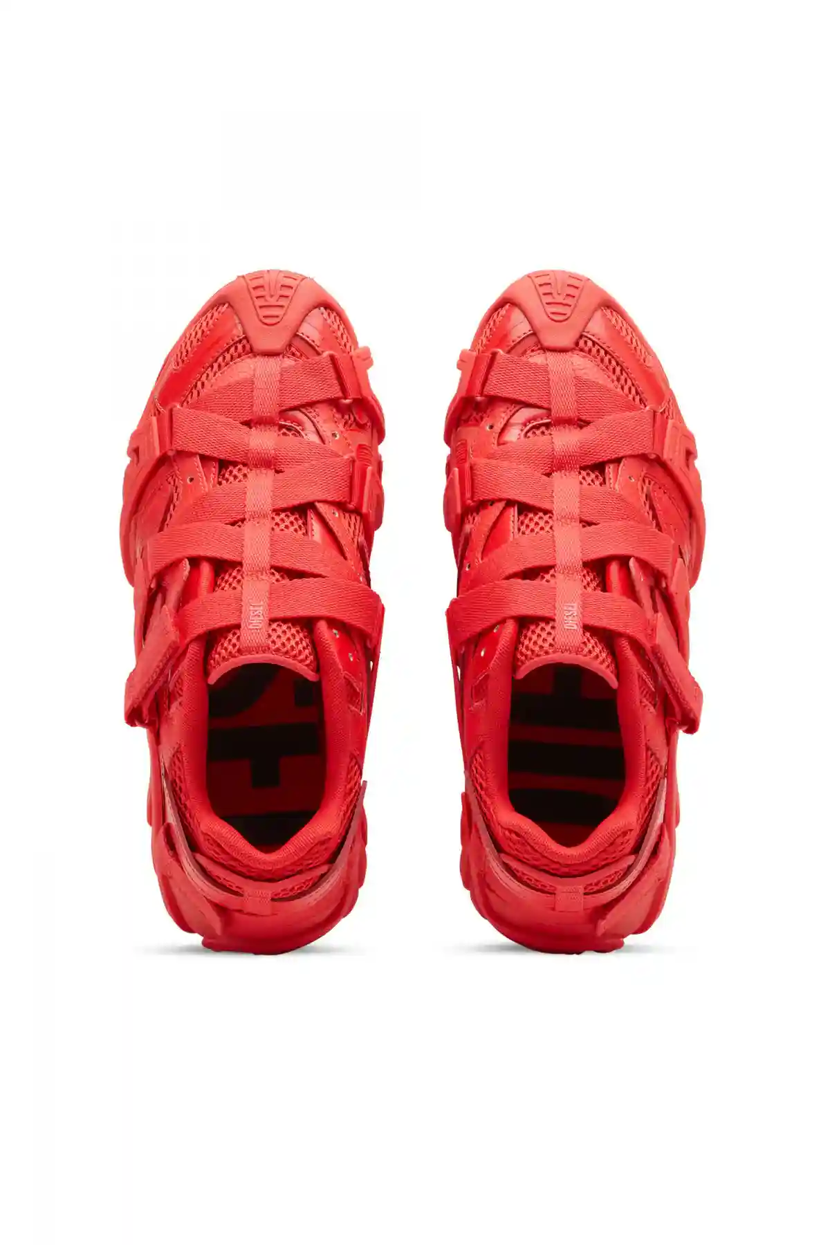 Red S-Prototype-CR-Caged sneakers in mesh and leather