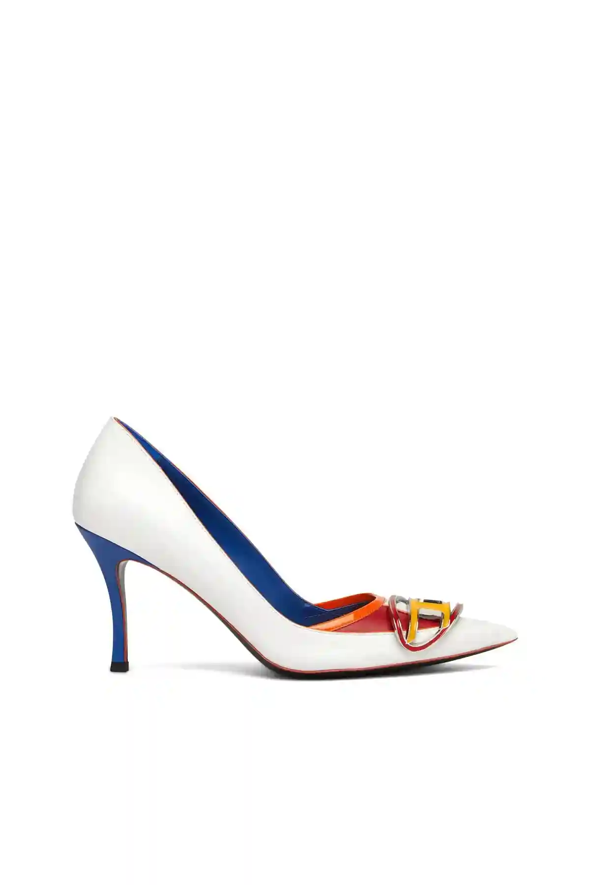 White and Blue Colour-block leather pumps