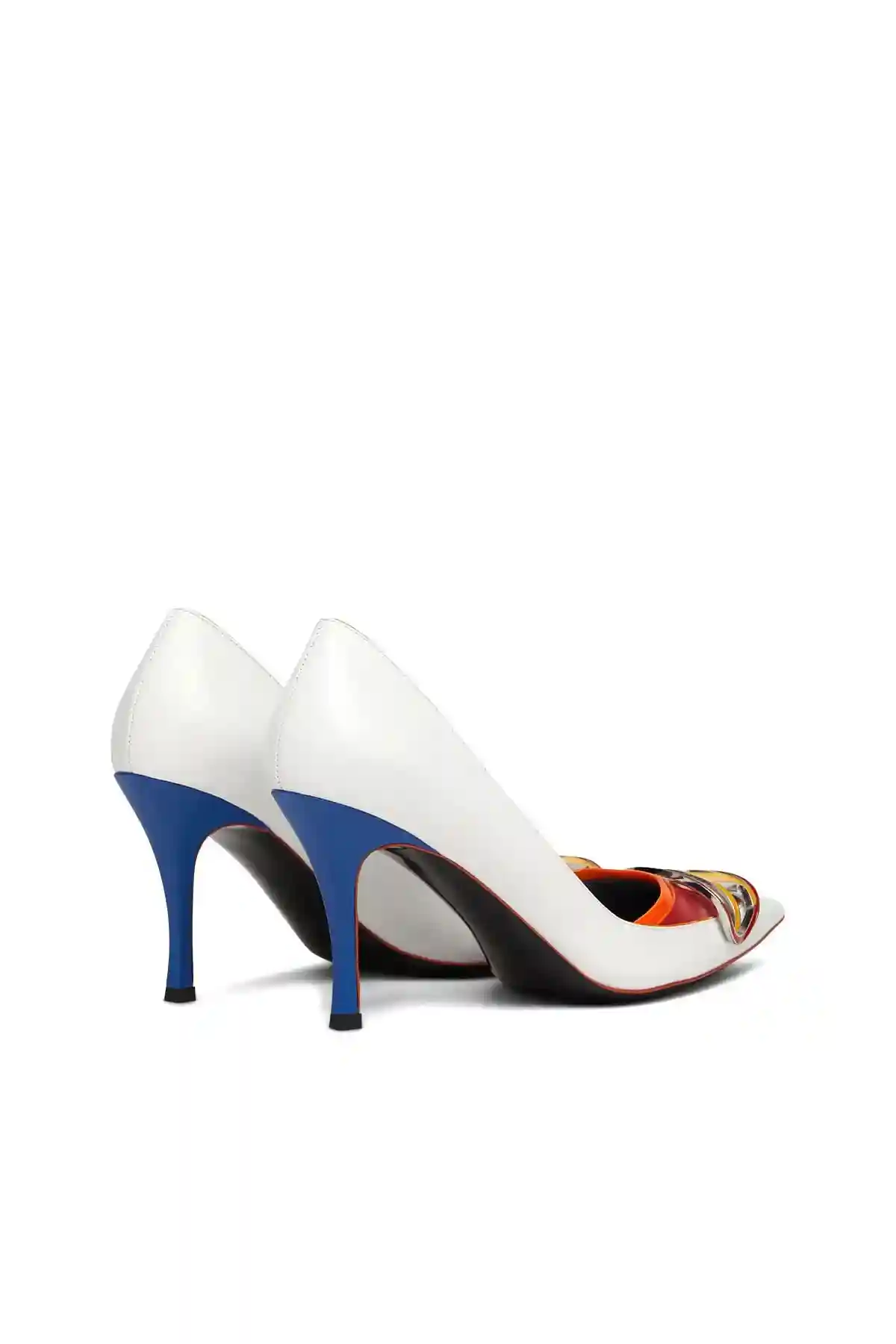 White and Blue Colour-block leather pumps