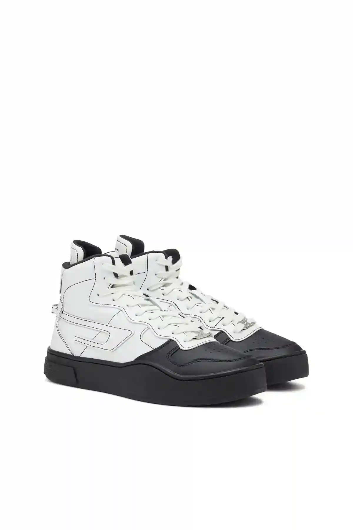 White and Black S-Ukiyo Mid X-High-top sneakers with logo collar