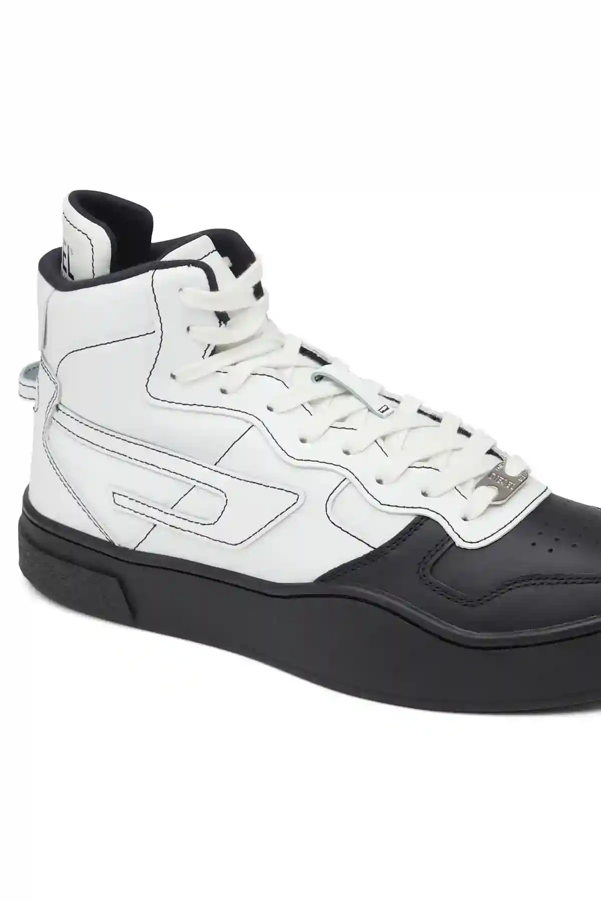 White and Black S-Ukiyo Mid X-High-top sneakers with logo collar
