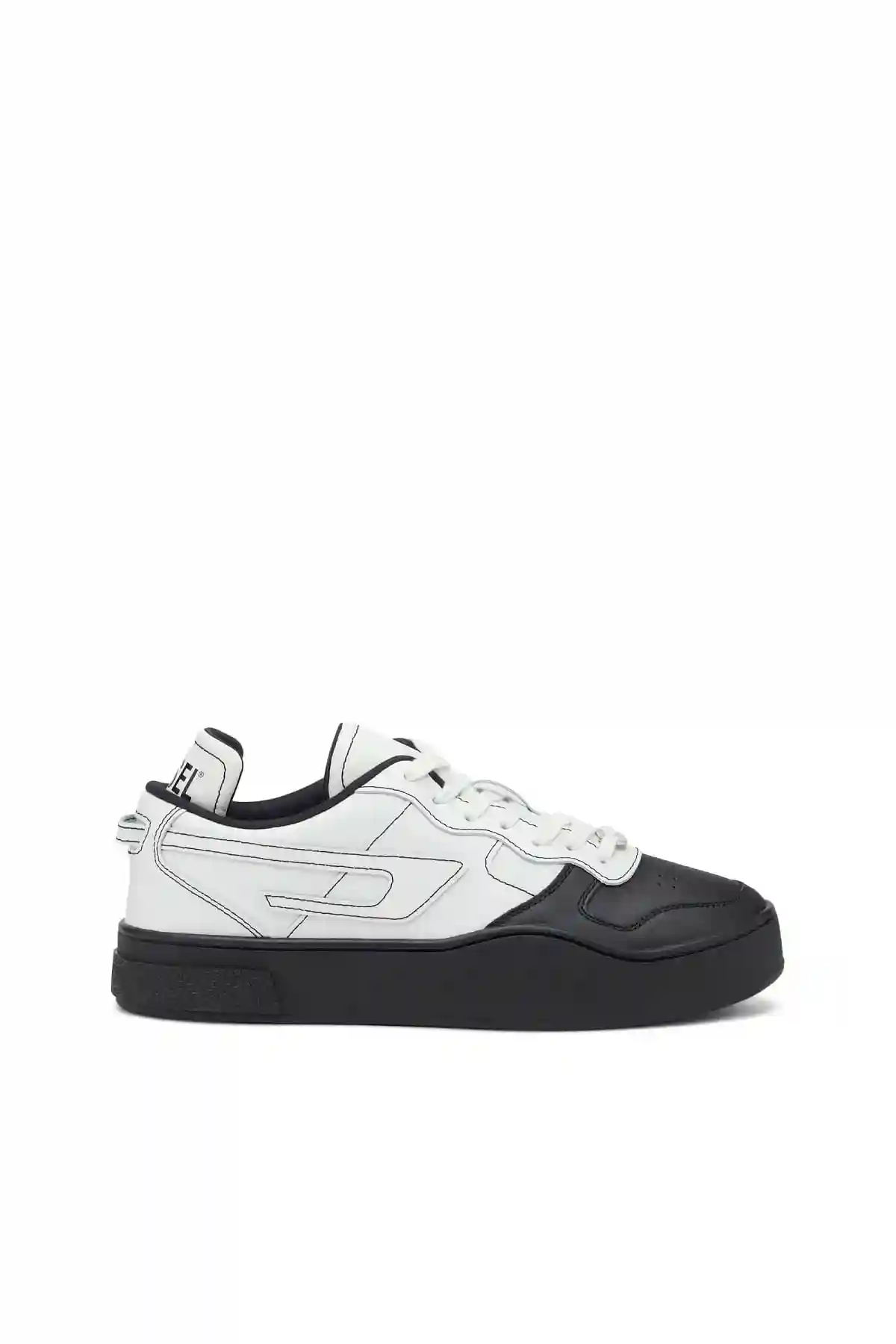 White and Black S-Ukiyo Low X-Sneakers with logo collar