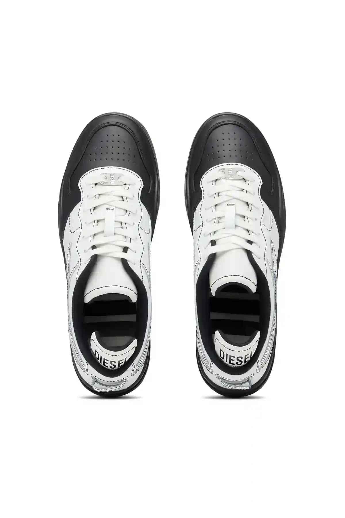 White and Black S-Ukiyo Low X-Sneakers with logo collar