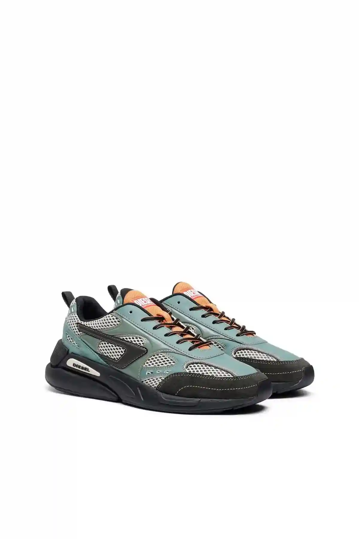 Green S-Serendipity Sport-Mesh and suede sneakers with patent overlays