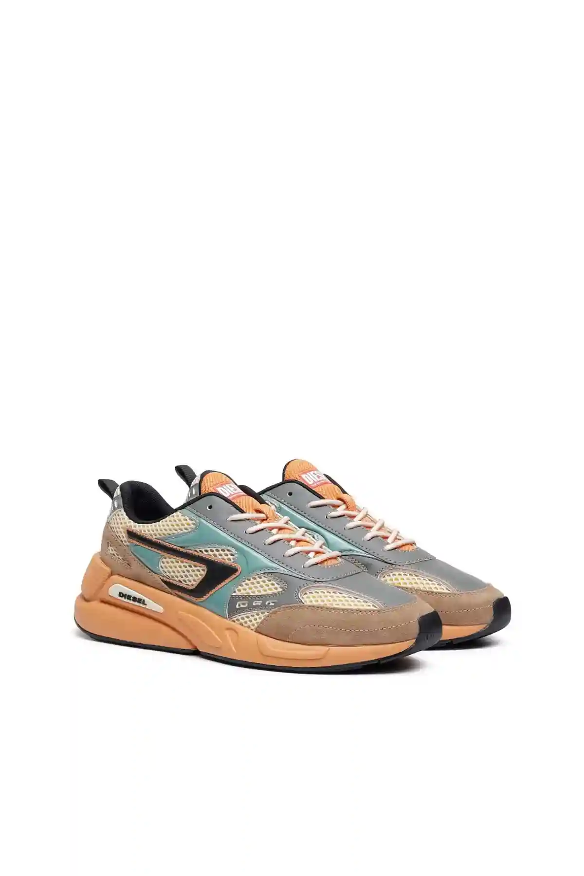Yellow S-Serendipity Sport-Mesh and suede sneakers with patent overlays