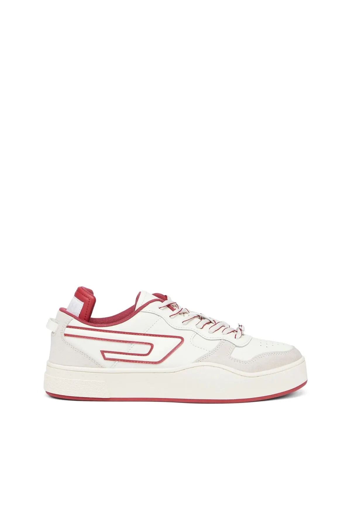 White and Red S-Ukiyo Low X-Sneakers in leather and suede