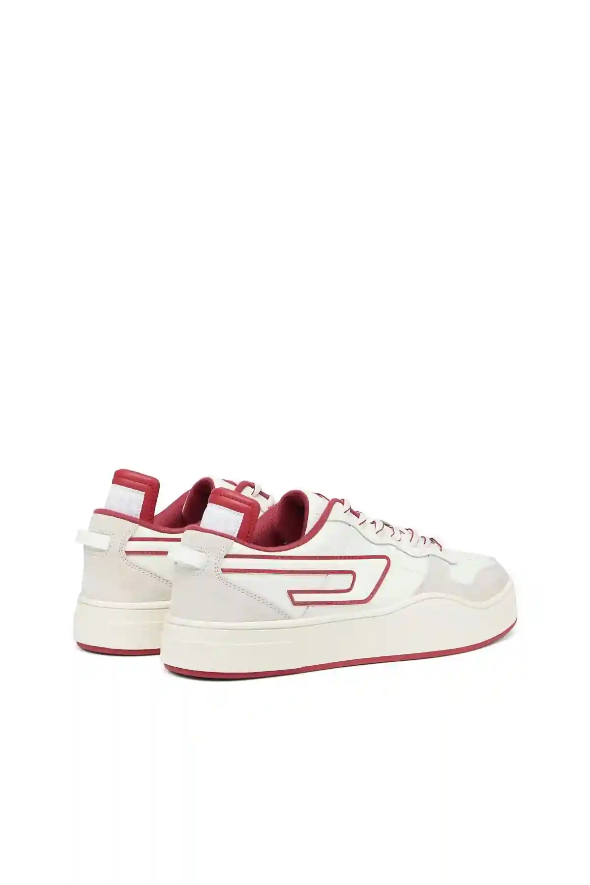 White and Red S-Ukiyo Low X-Sneakers in leather and suede