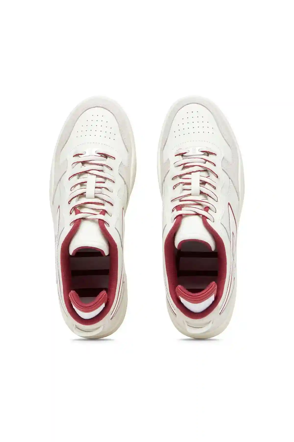 White and Red S-Ukiyo Low X-Sneakers in leather and suede