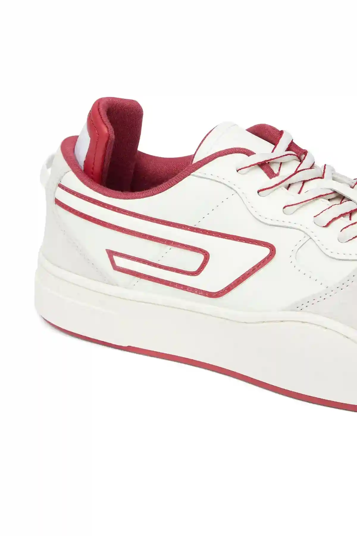 White and Red S-Ukiyo Low X-Sneakers in leather and suede