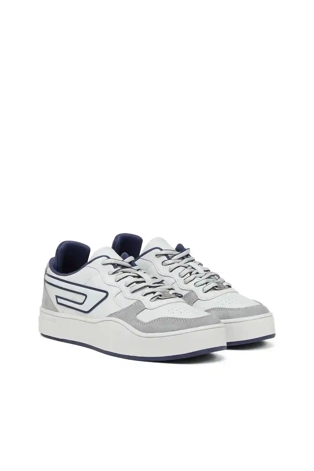 Grey and Blue S-Ukiyo Low X-Sneakers in leather and suede