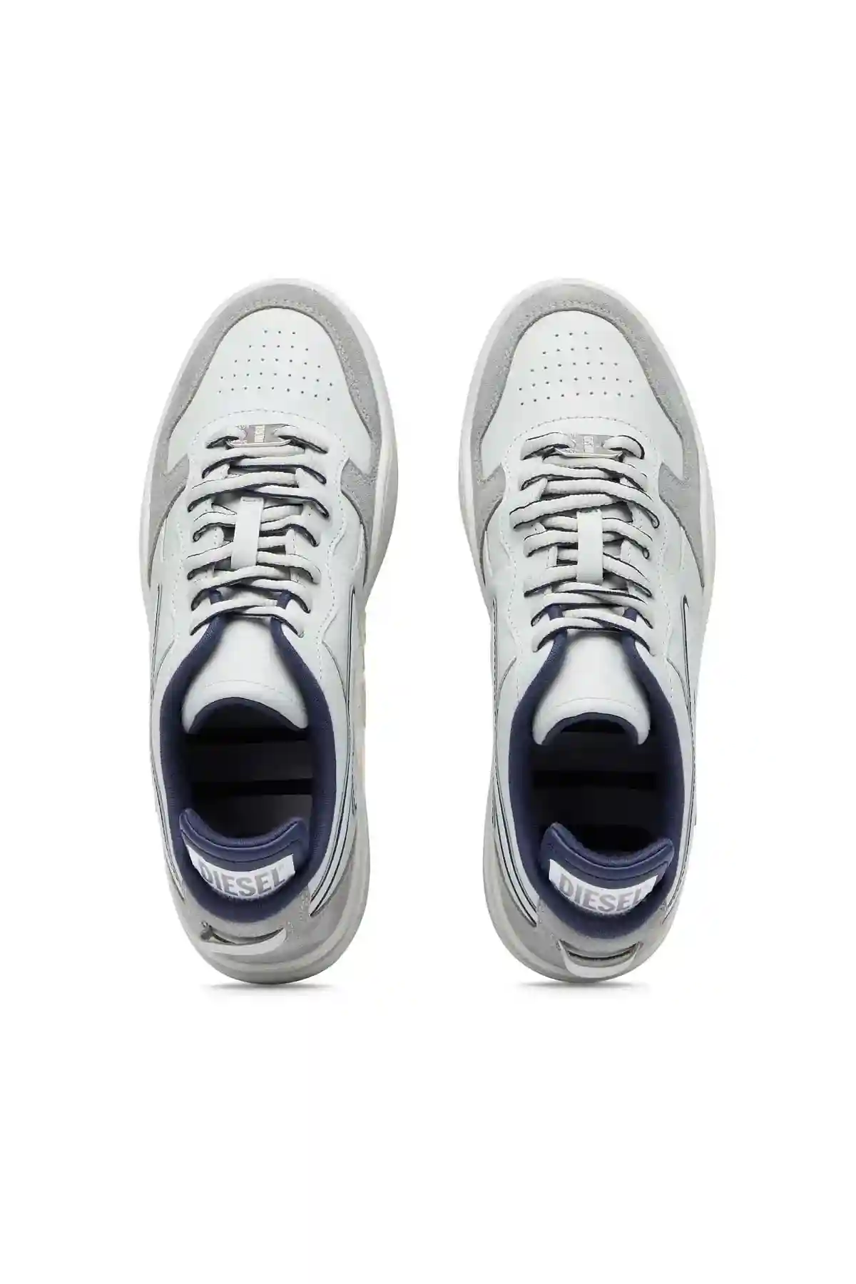 Grey and Blue S-Ukiyo Low X-Sneakers in leather and suede
