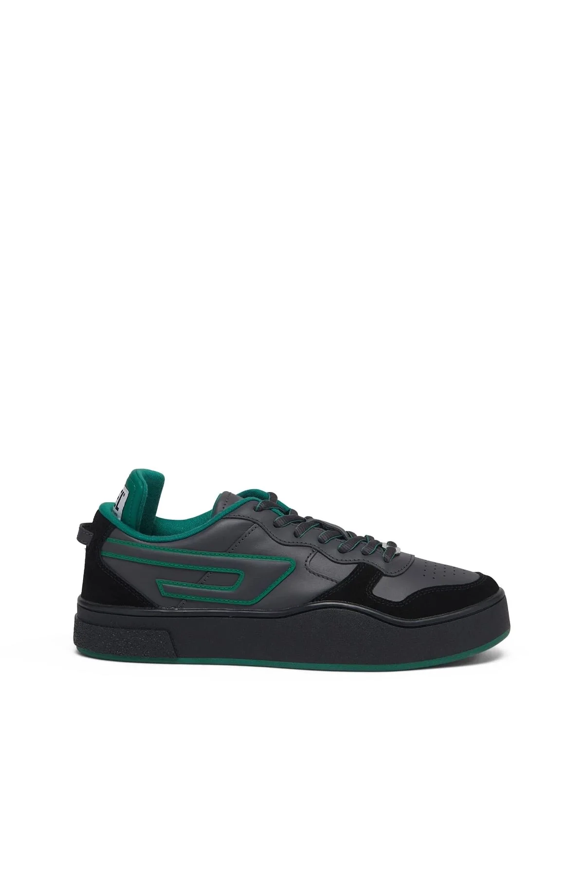 Black and Green S-Ukiyo Low X-Sneakers in leather and suede