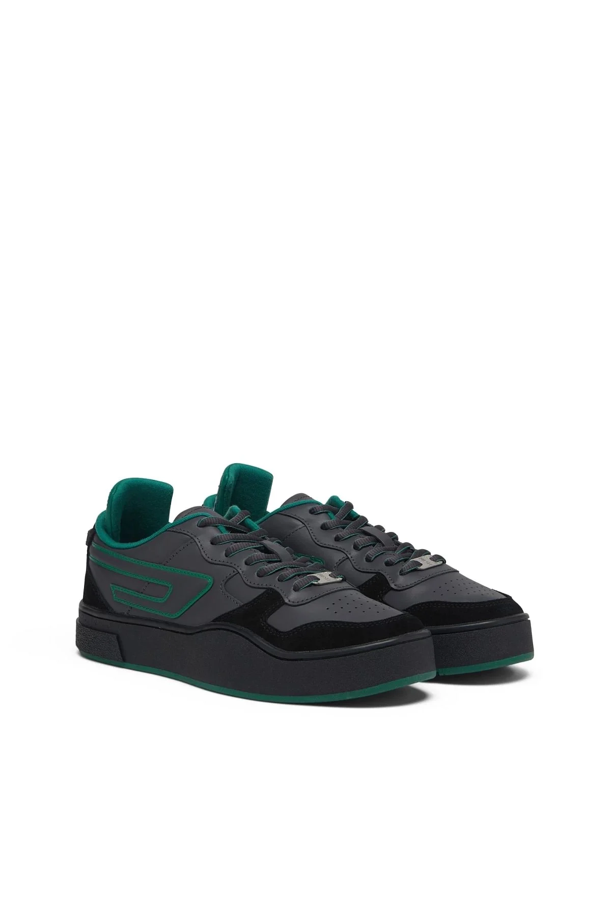 Black and Green S-Ukiyo Low X-Sneakers in leather and suede