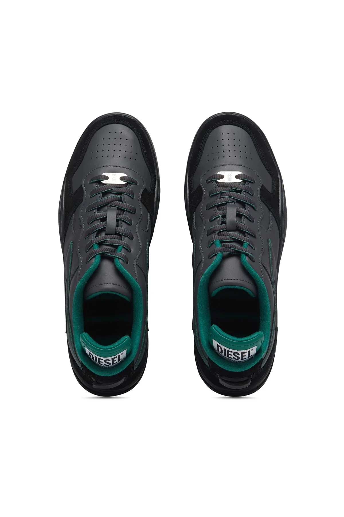 Black and Green S-Ukiyo Low X-Sneakers in leather and suede