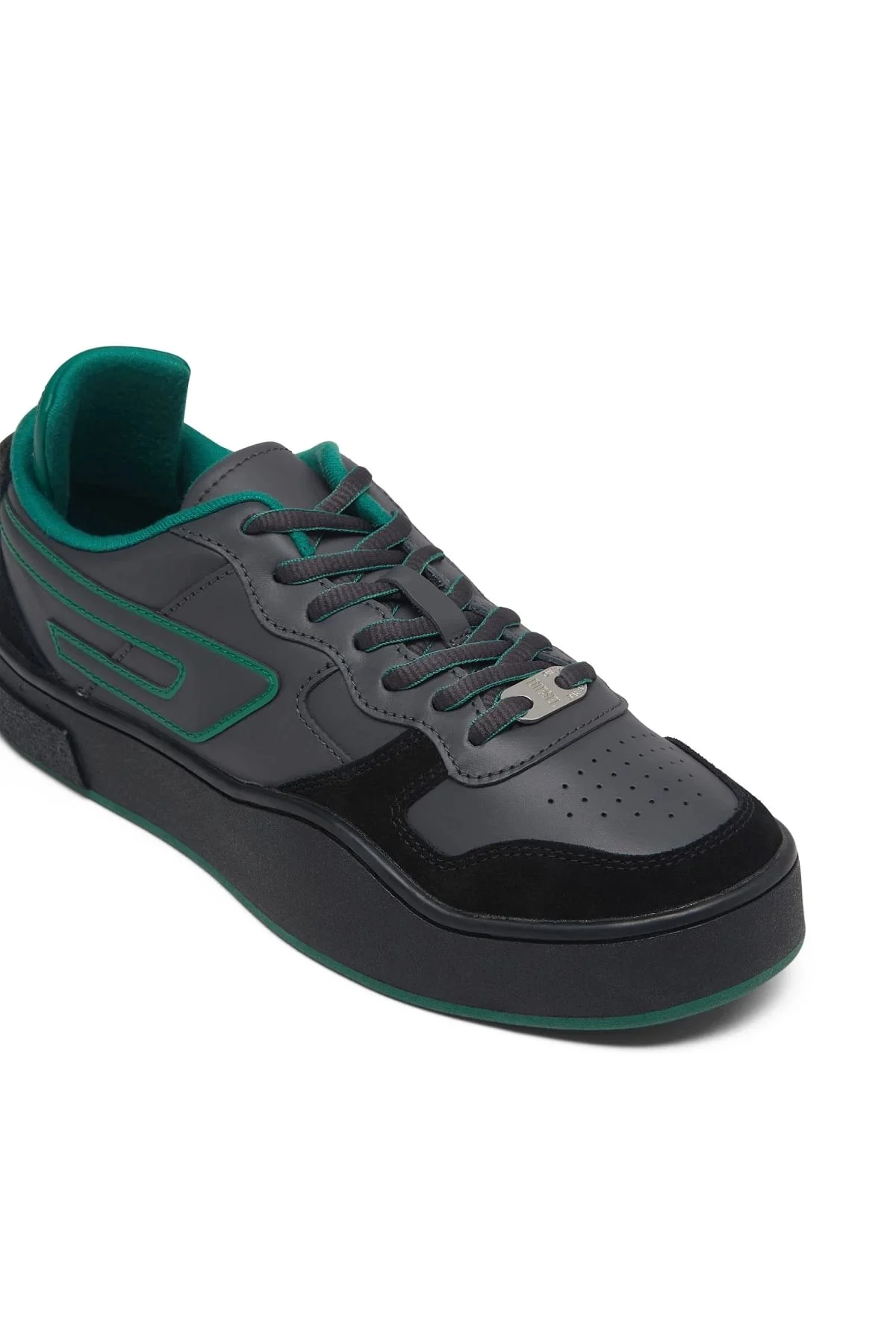 Black and Green S-Ukiyo Low X-Sneakers in leather and suede