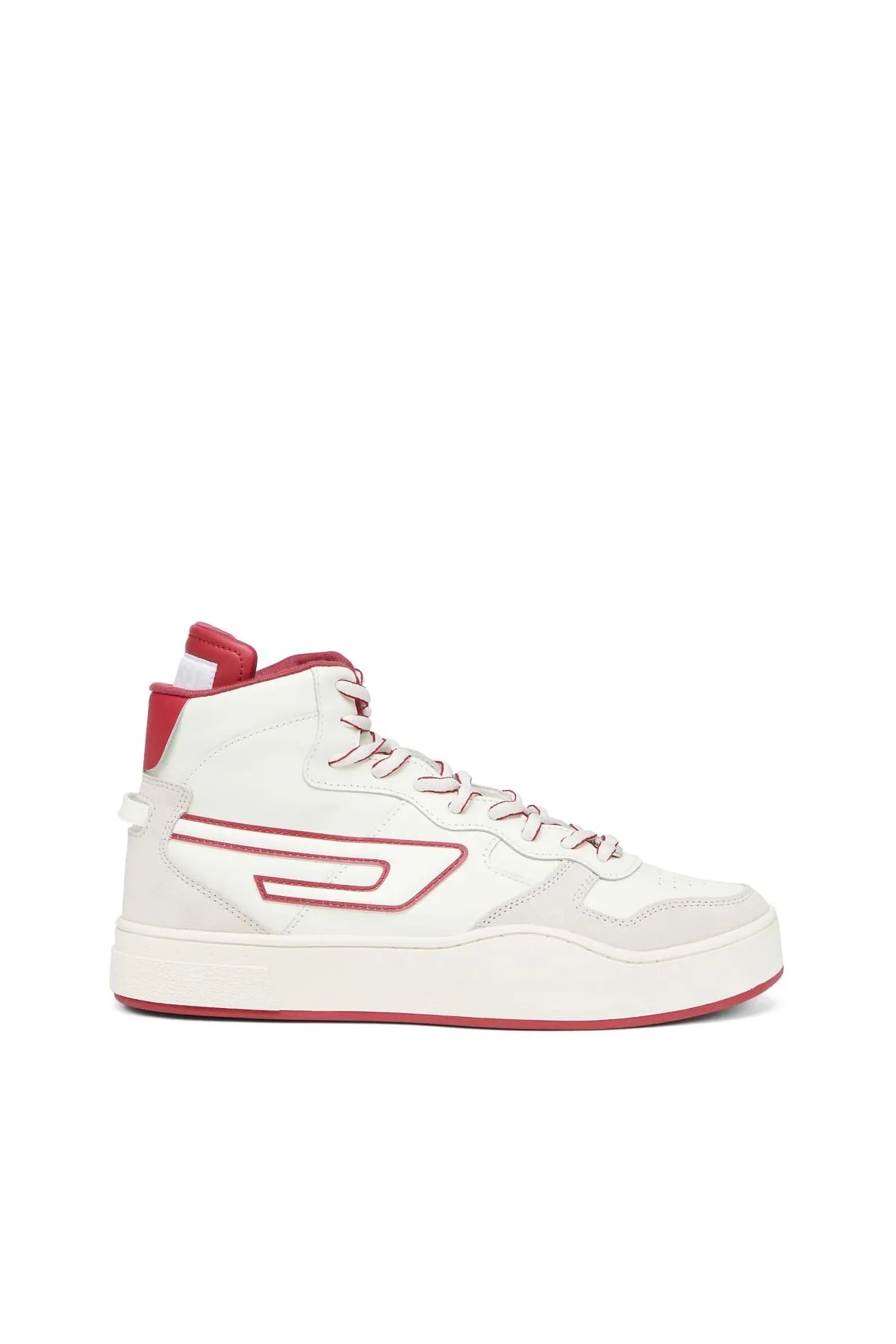 White and Red S-Ukiyo Mid X-High-top sneakers in leather and suede