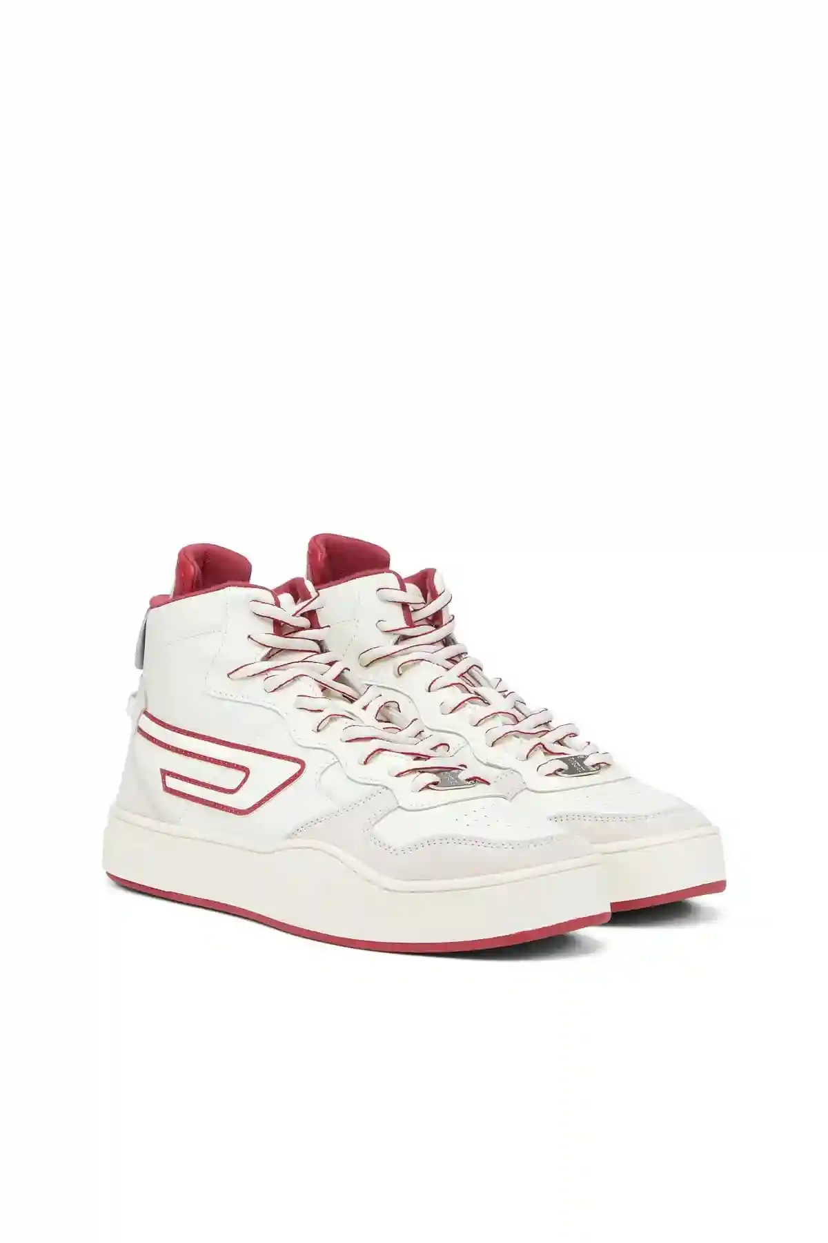 White and Red S-Ukiyo Mid X-High-top sneakers in leather and suede