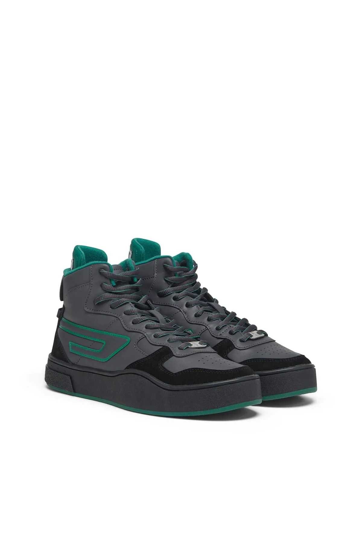 Black and Green S-Ukiyo Mid X-High-top sneakers in leather and suede