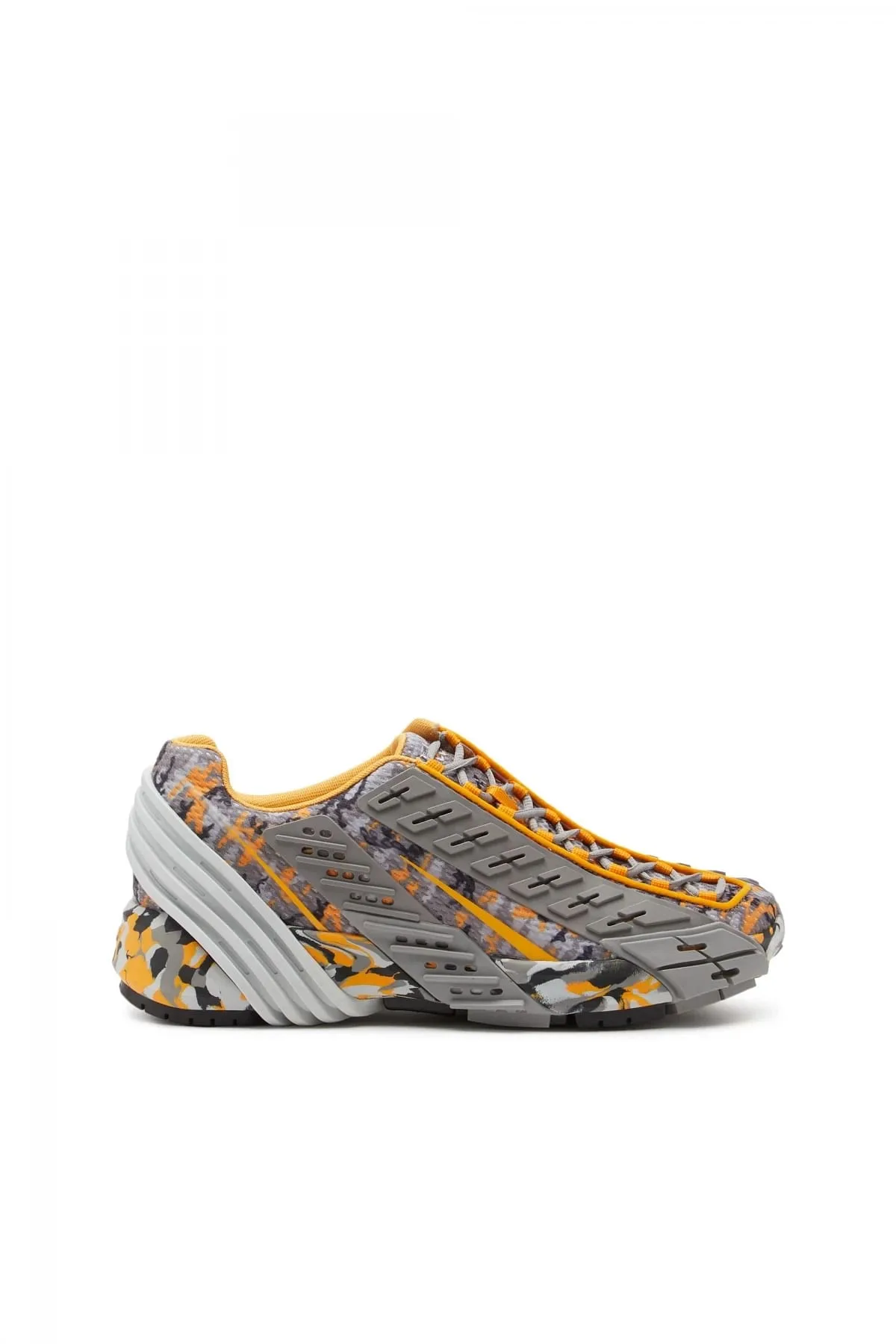 Grey and Orange S-Prototype V2-Camo-mesh sneakers with rubber overlays