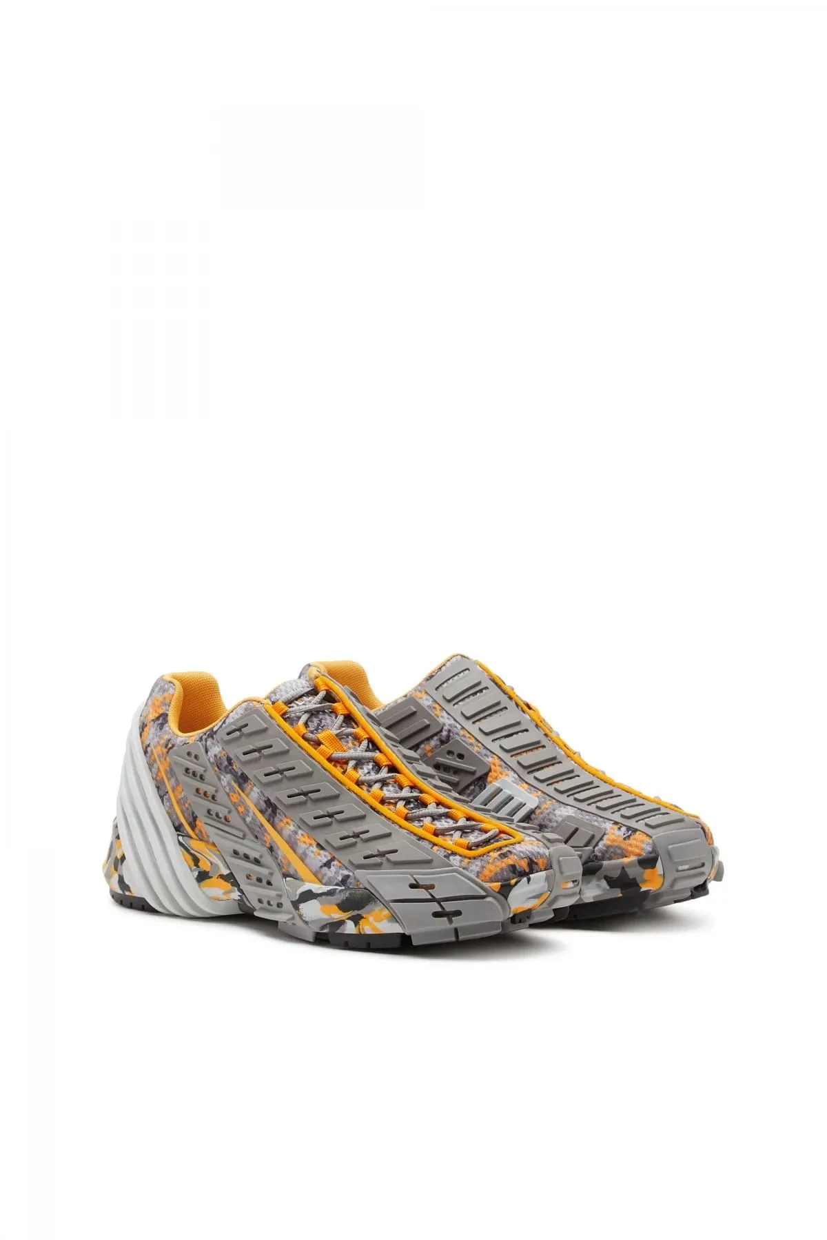 Grey and Orange S-Prototype V2-Camo-mesh sneakers with rubber overlays