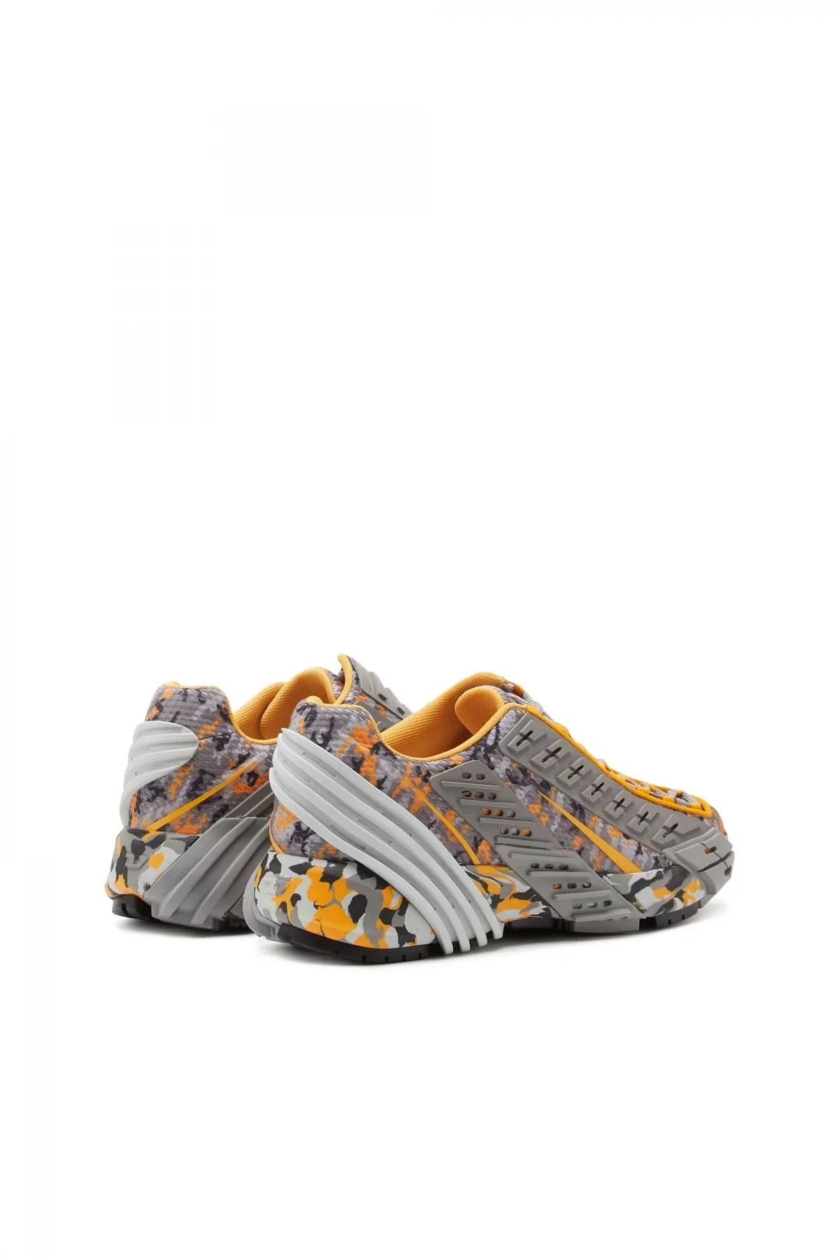 Grey and Orange S-Prototype V2-Camo-mesh sneakers with rubber overlays