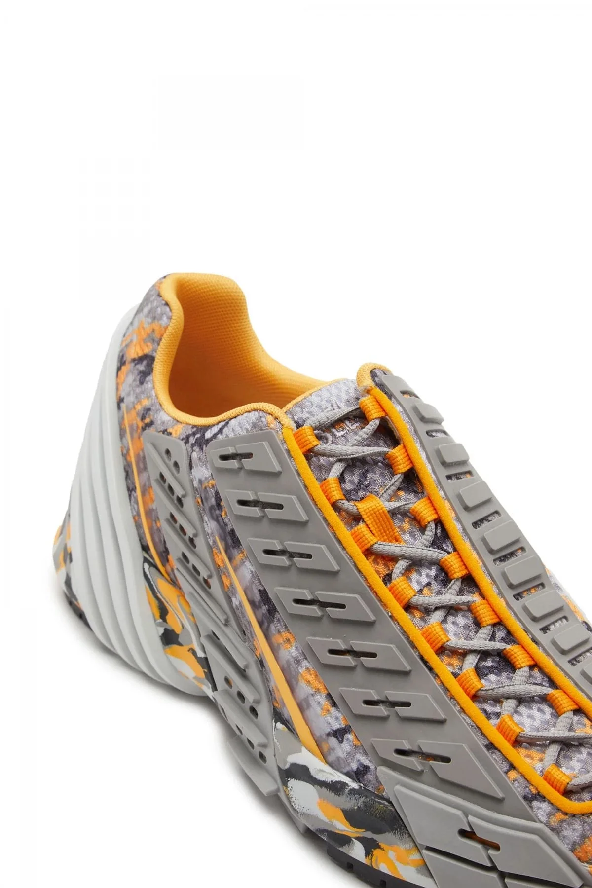 Grey and Orange S-Prototype V2-Camo-mesh sneakers with rubber overlays