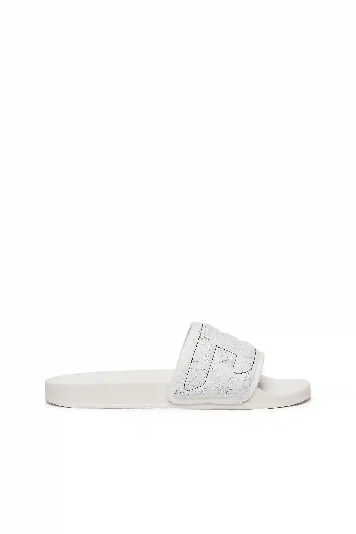 White Sa-Mayemi Puf X-Pool slides with cracked leather band
