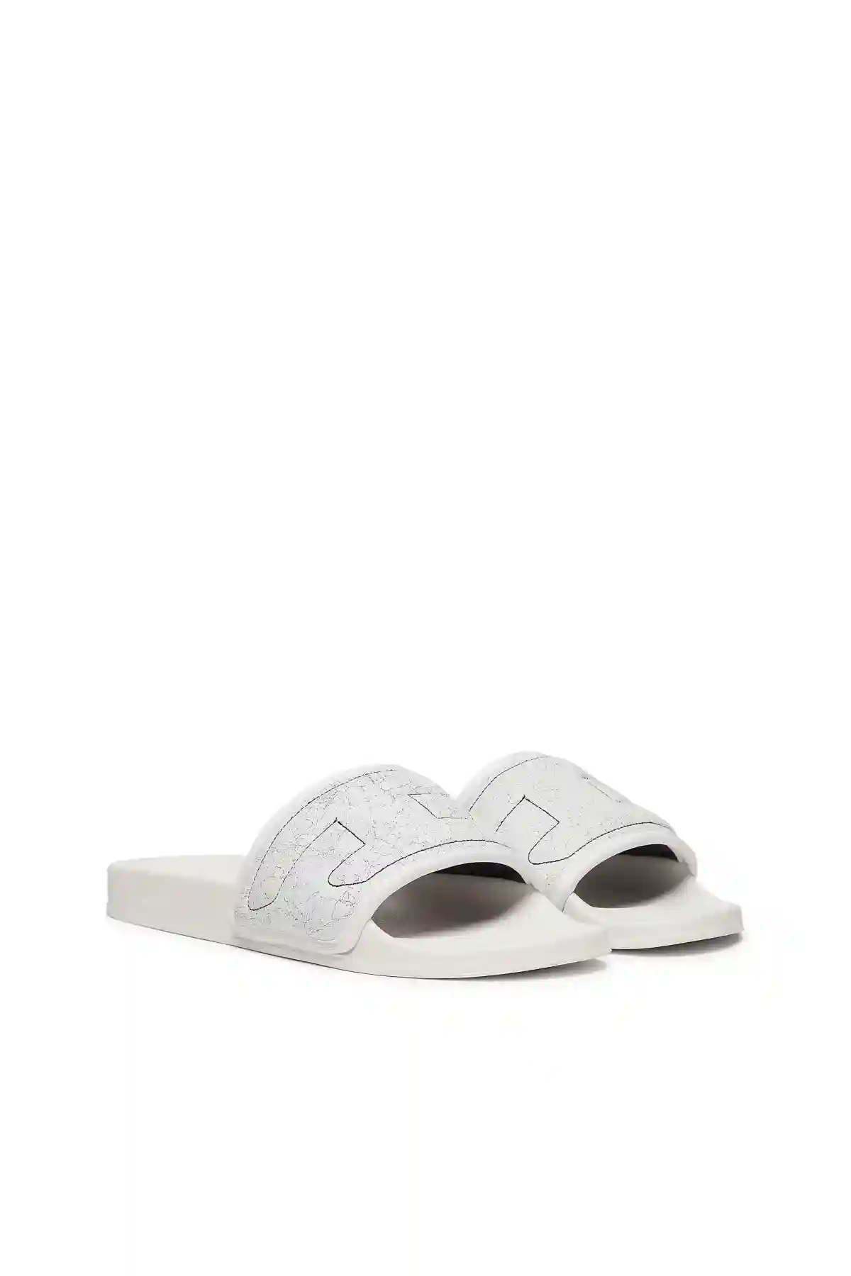 White Sa-Mayemi Puf X-Pool slides with cracked leather band