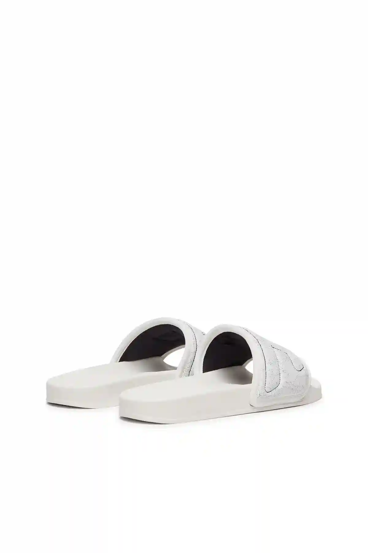 White Sa-Mayemi Puf X-Pool slides with cracked leather band