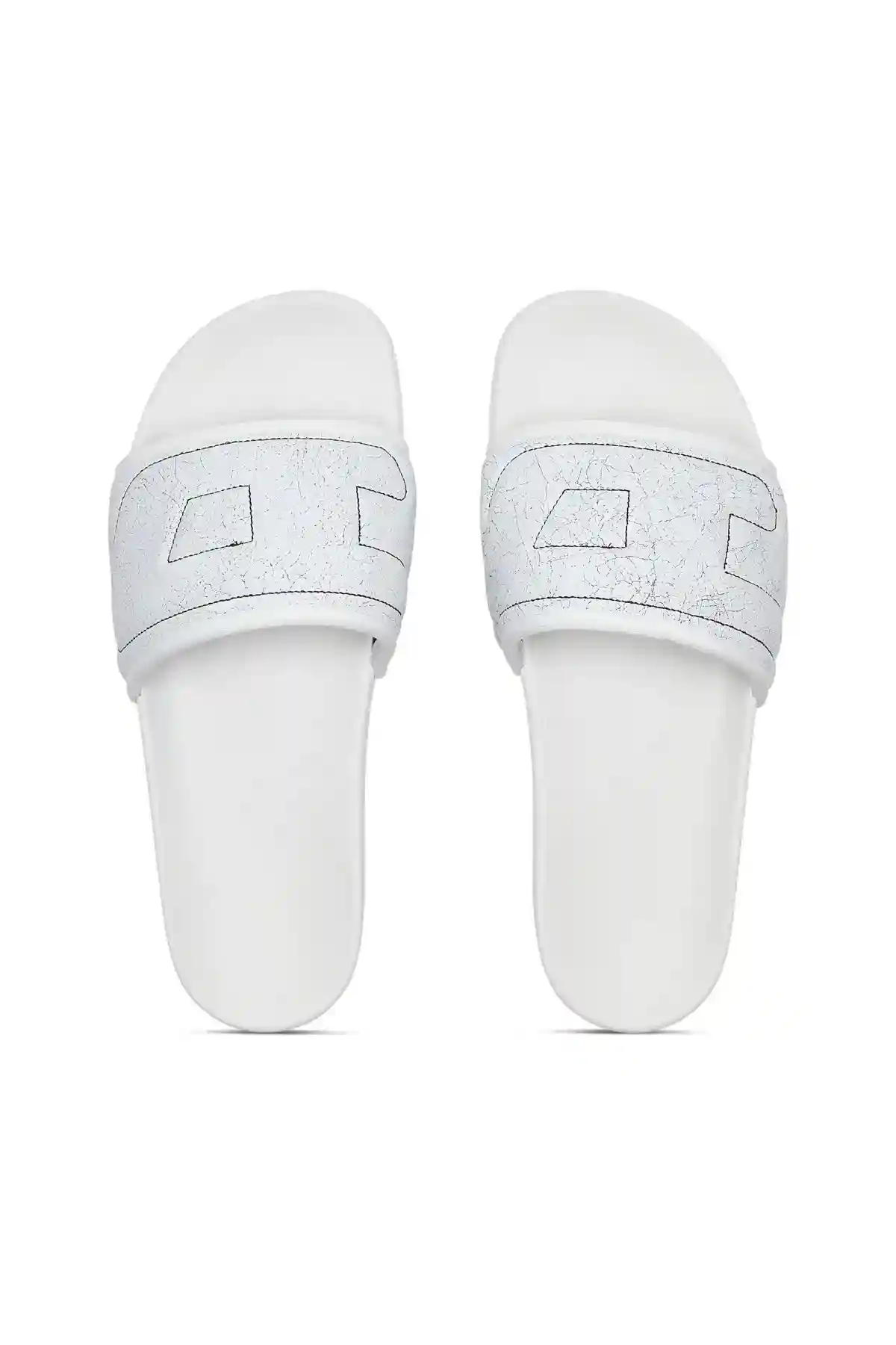 White Sa-Mayemi Puf X-Pool slides with cracked leather band