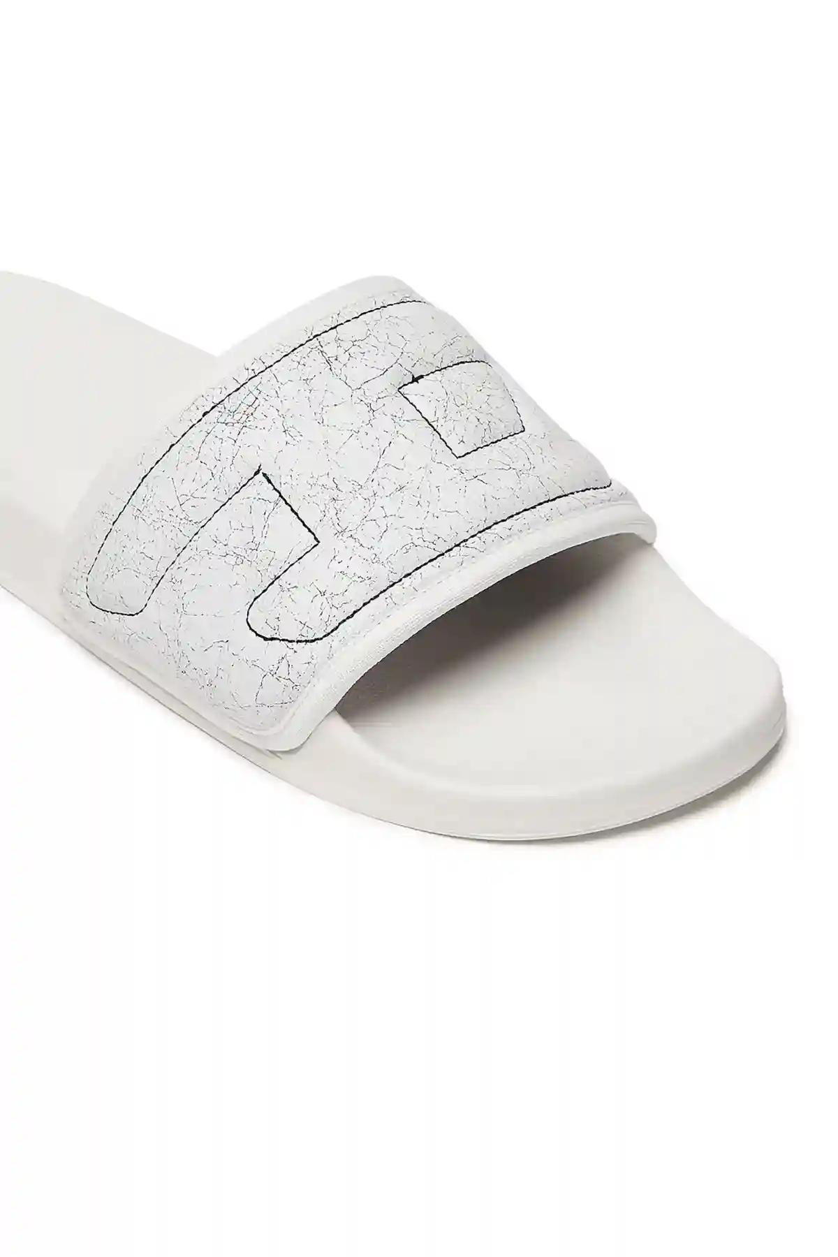 White Sa-Mayemi Puf X-Pool slides with cracked leather band